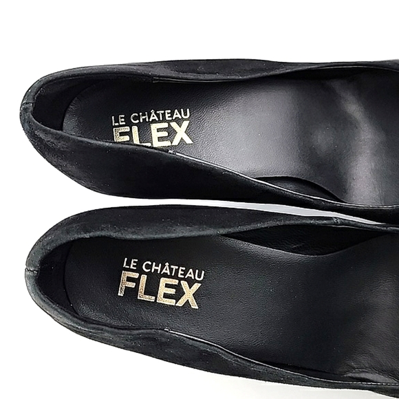 Le Chateau Flex Dressy Slip On Black Suede Pump Round Toe 4" Block  Heel Sz 38/8 - Picture 7 of 15